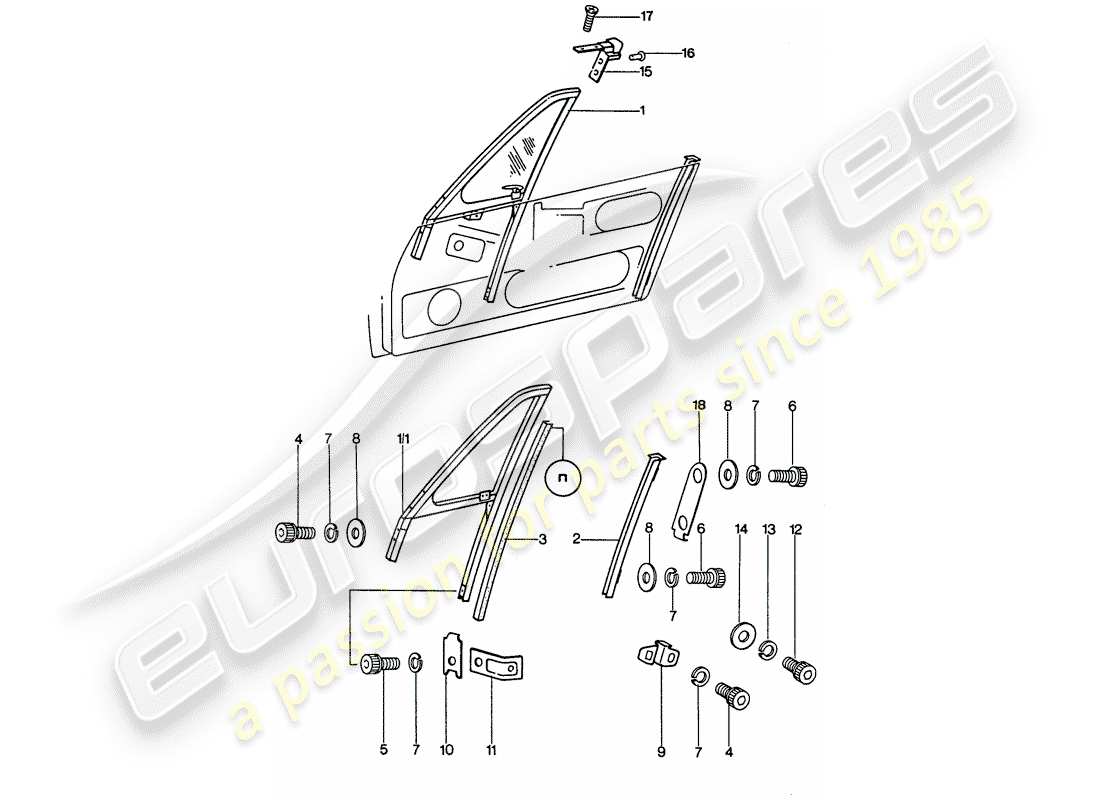 porsche 1977 (911) cornice della finestra diagramma delle parti