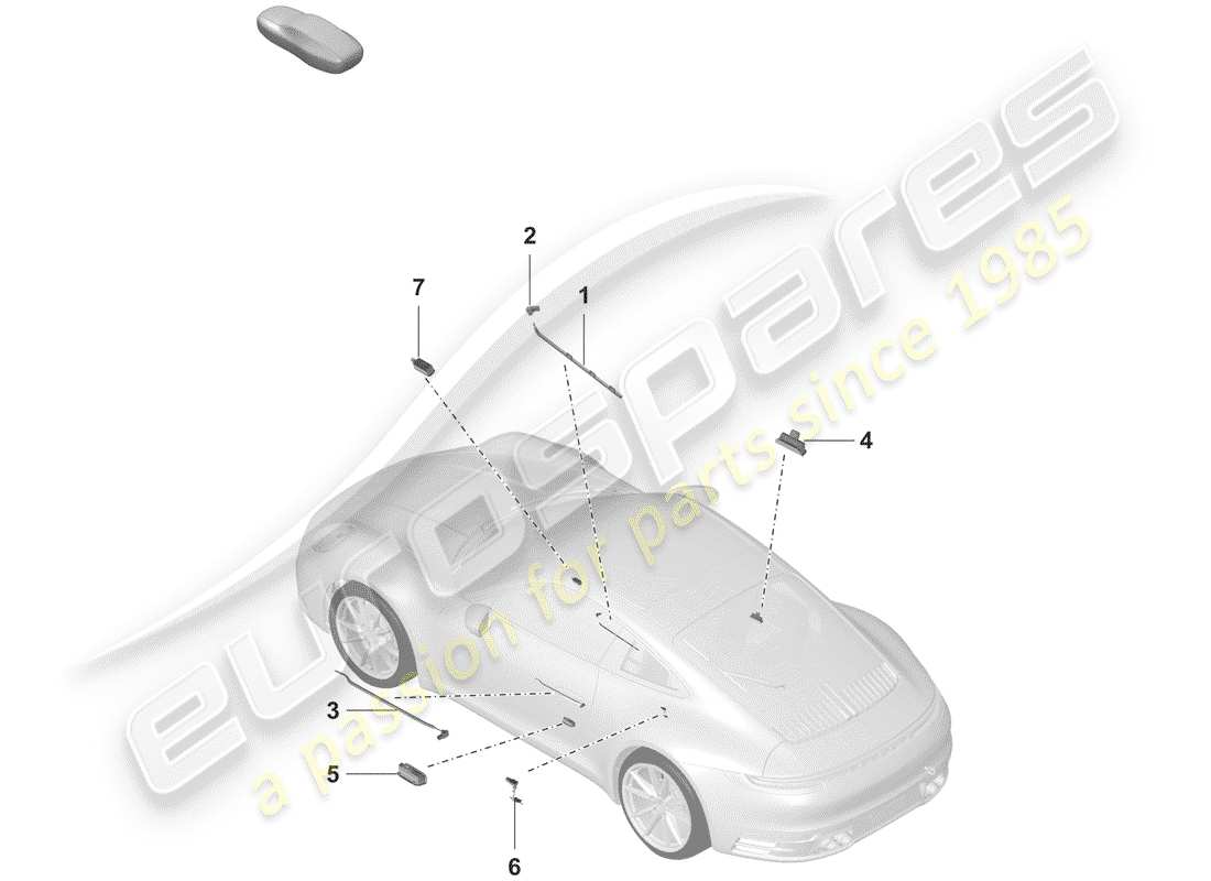 porsche 2019 (992-1) luce interiore diagramma delle parti
