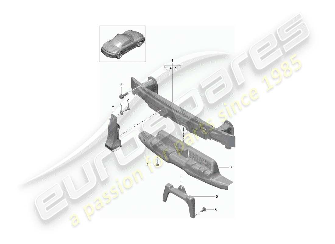 porsche 2015 (981 boxster) staffa paraurti diagramma delle parti
