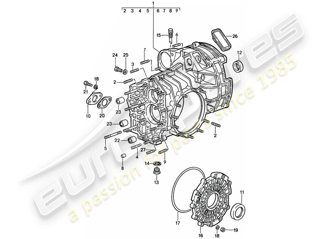 porsche 1987 (911) trasmissione di ricambio - cassa trasmissione diagramma delle parti