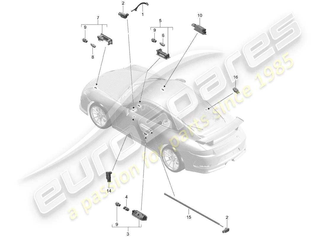 porsche 2020 (991-2 r/gt3/rs) illuminazione interna diagramma delle parti