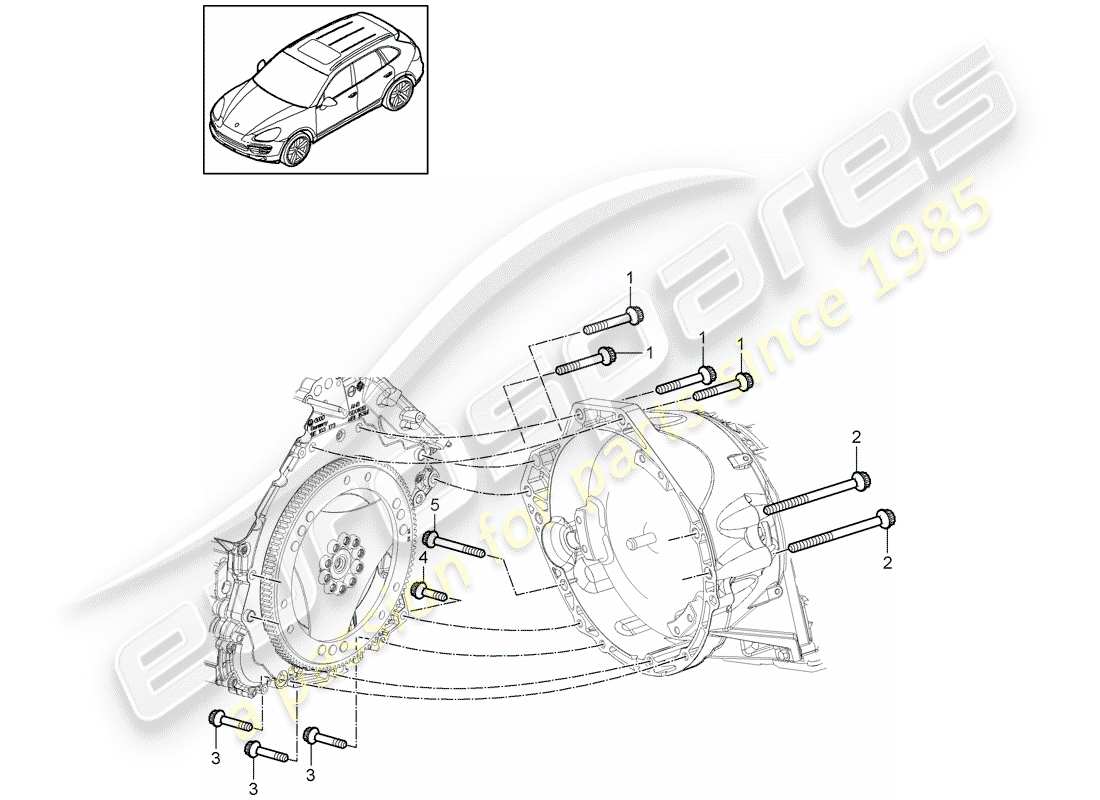porsche 2013 (cayenne e2 92a) parti di montaggio per motore e schema delle parti