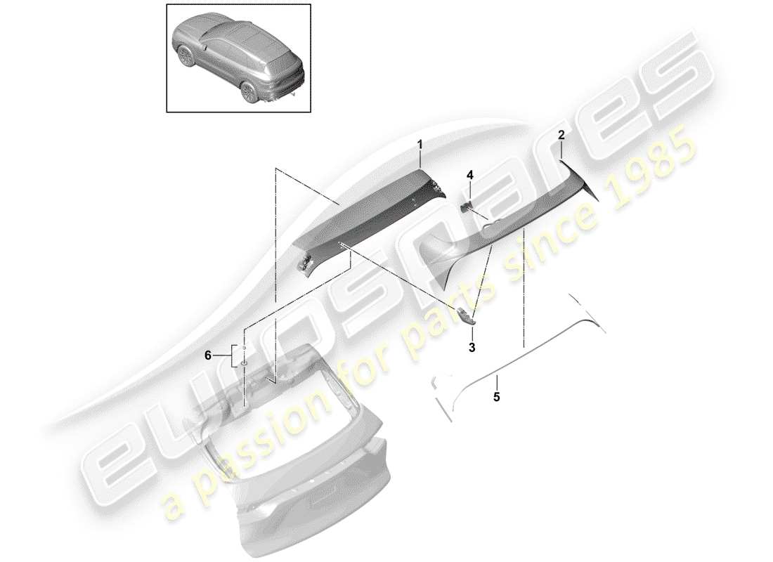 porsche 2020 (cayenne e3 9ya/9yb) spoiler posteriore diagramma delle parti