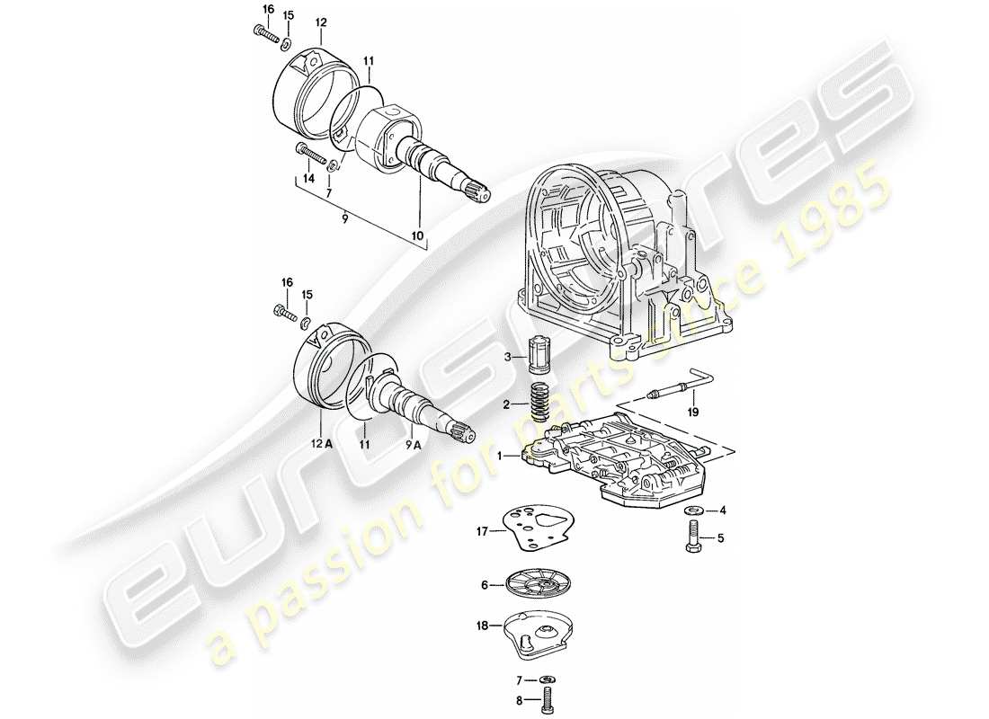 porsche 1983 (944) corpo valvola - regolatore - filtro olio - cambio automatico schema parte