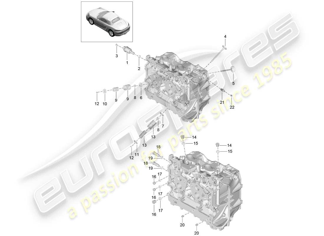 porsche 718 boxster (2019) schema delle parti della testa cilindro