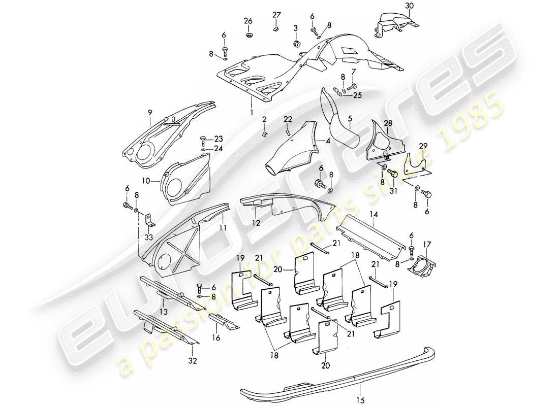 porsche 1972 (911) condotto aria e copertura motore diagramma delle parti