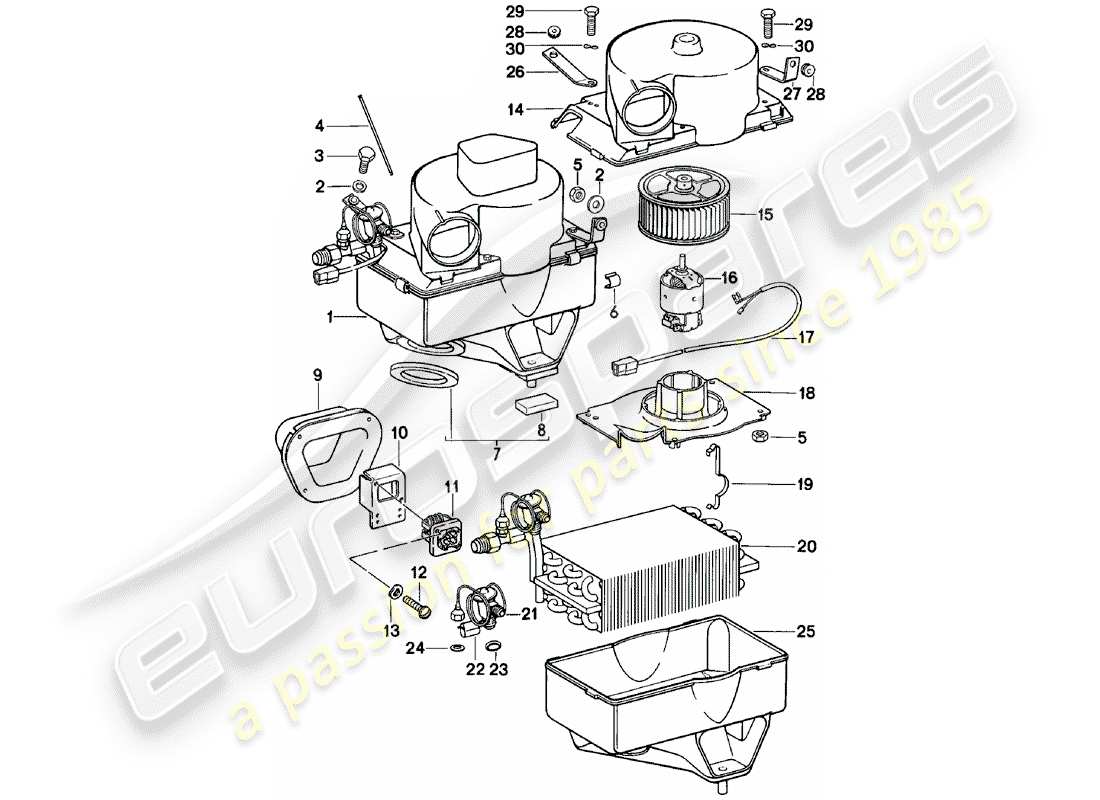 porsche 1983 (911) condizionatore d'aria - corpo evaporatore - parti singole schema parte