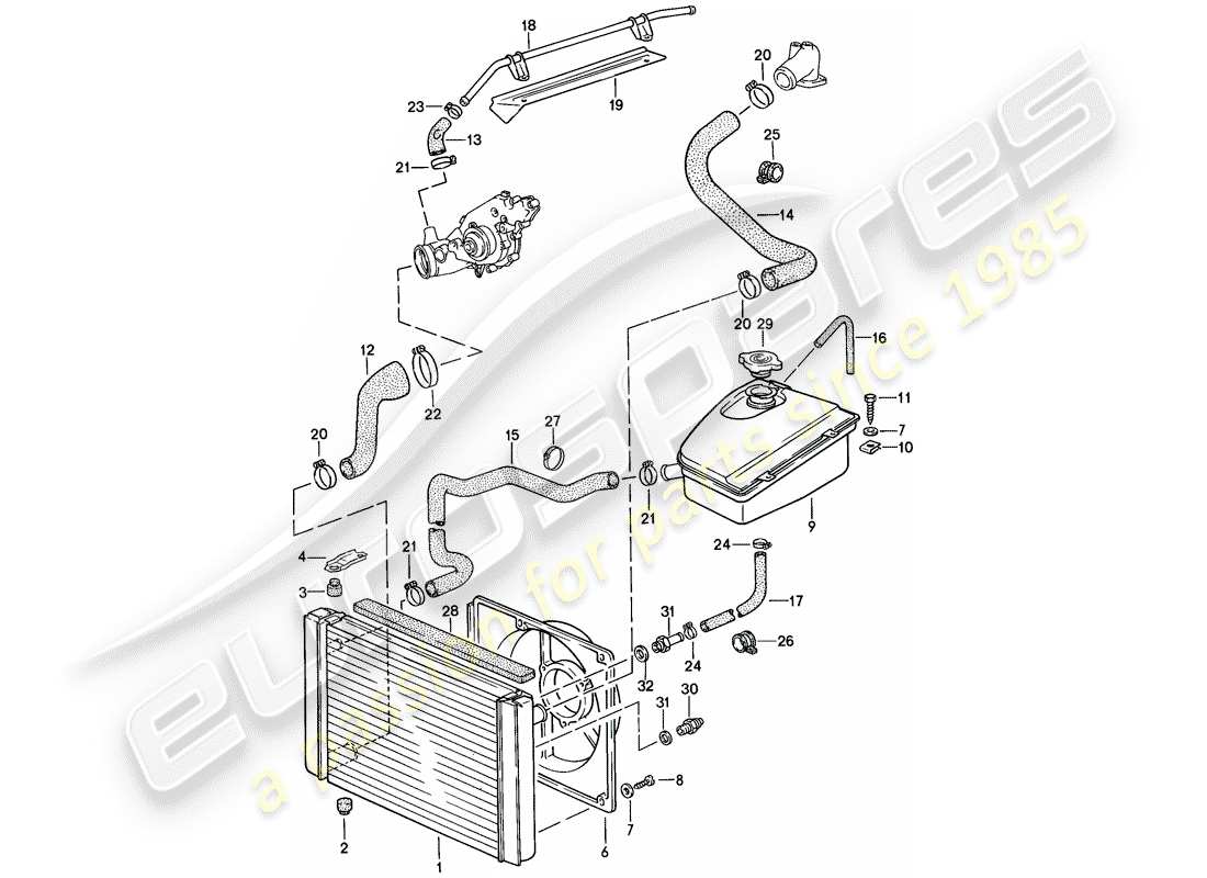 porsche 1987 (924s) diagramma delle parti del raffreddamento ad acqua