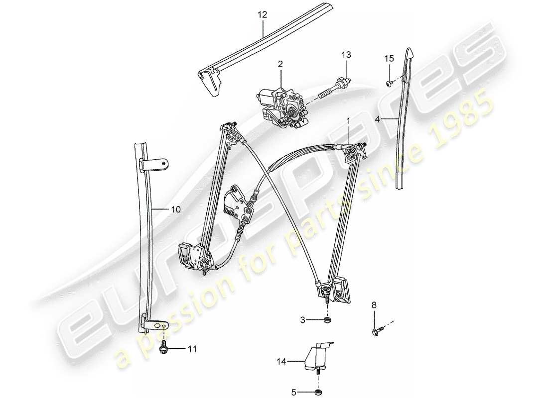 porsche 2006 (carrera gt) schema delle parti del regolatore della finestra