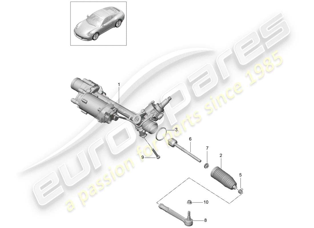 porsche 2017 (991-2) schema delle parti della scatola dello sterzo