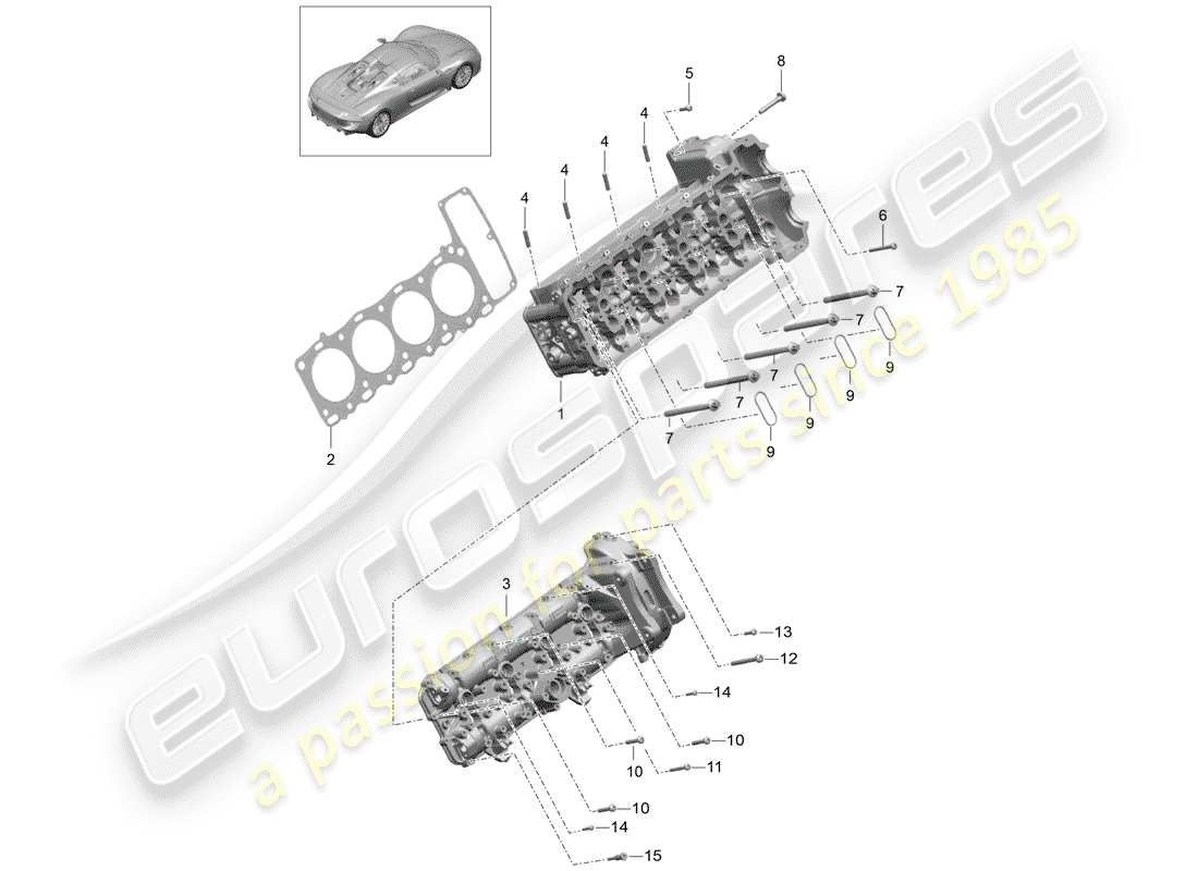 porsche 918 spyder (2015) schema delle parti della testa cilindro