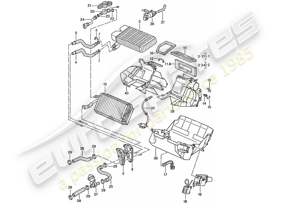 porsche 1990 (944) riscaldatore - condizionatore diagramma delle parti