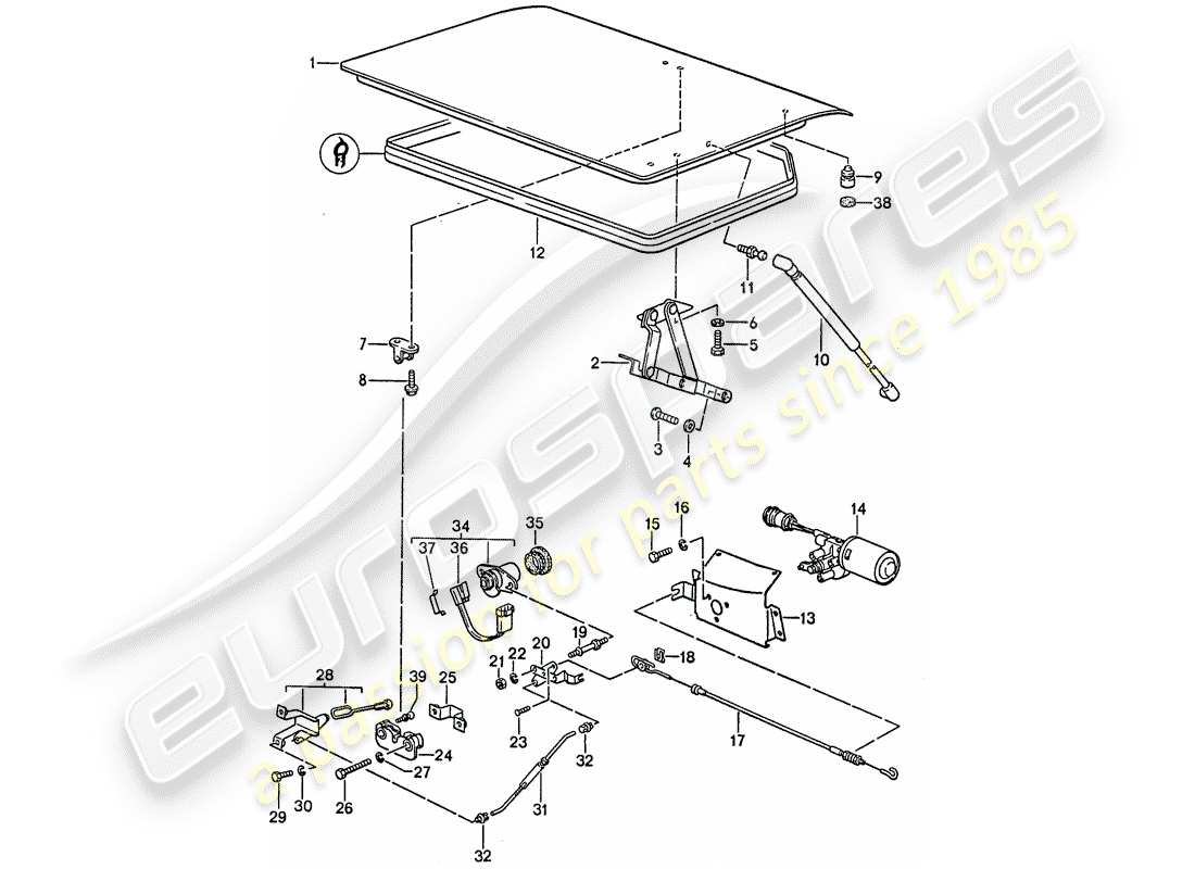 porsche 1990 (944) schema delle parti del coperchio del baule posteriore