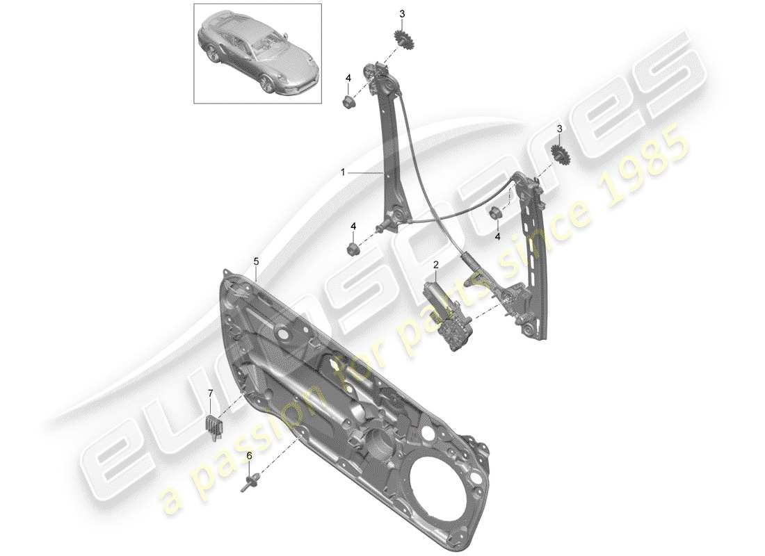 porsche 2016 (991-1 turbo) schema delle parti del regolatore della finestra