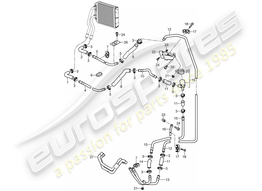 porsche 2005 (cayenne e1 9pa) diagramma delle parti del riscaldatore