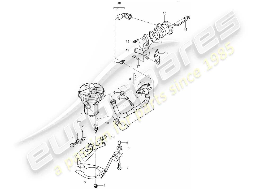 porsche 2005 (cayenne e1 9pa) schema delle parti della pompa aria secondaria