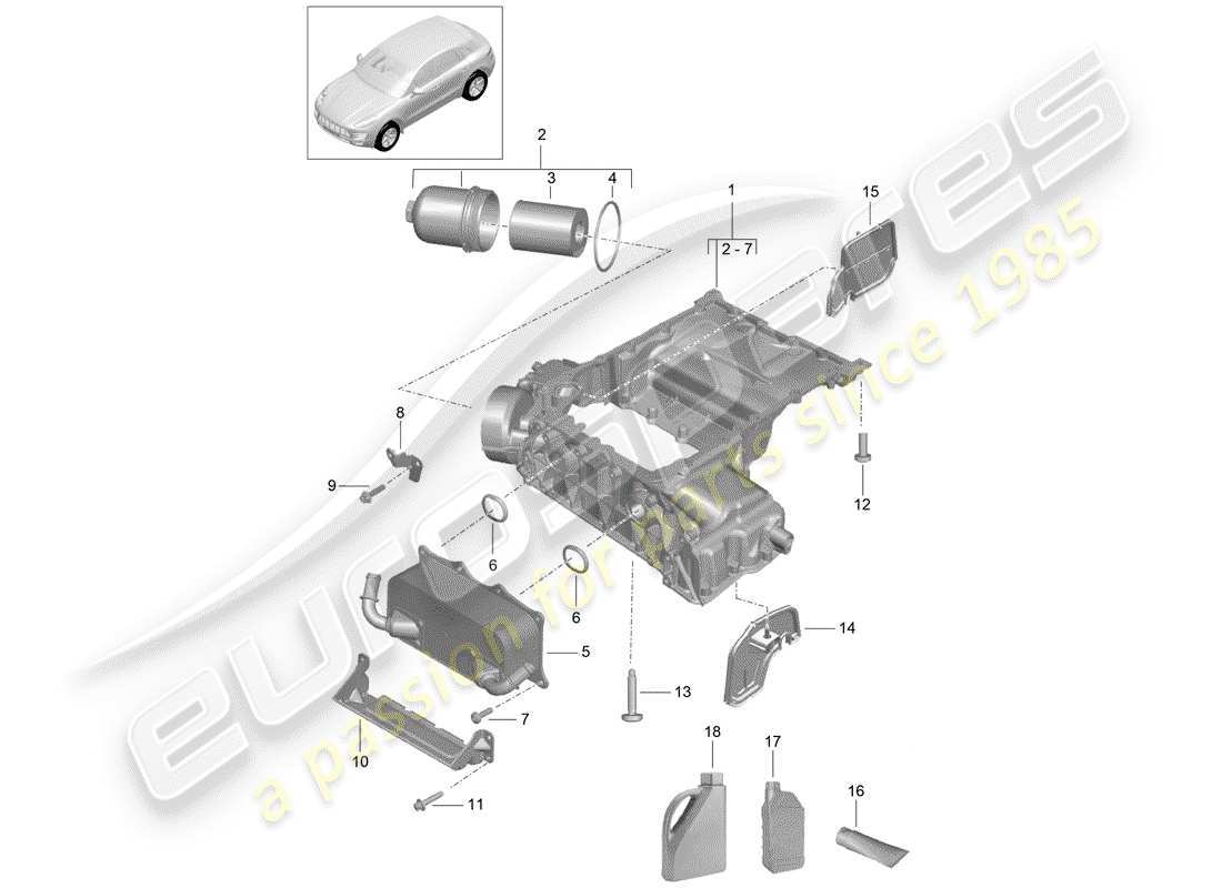porsche 2018 (macan) schema delle parti dell'alloggiamento per conduzione dell'olio