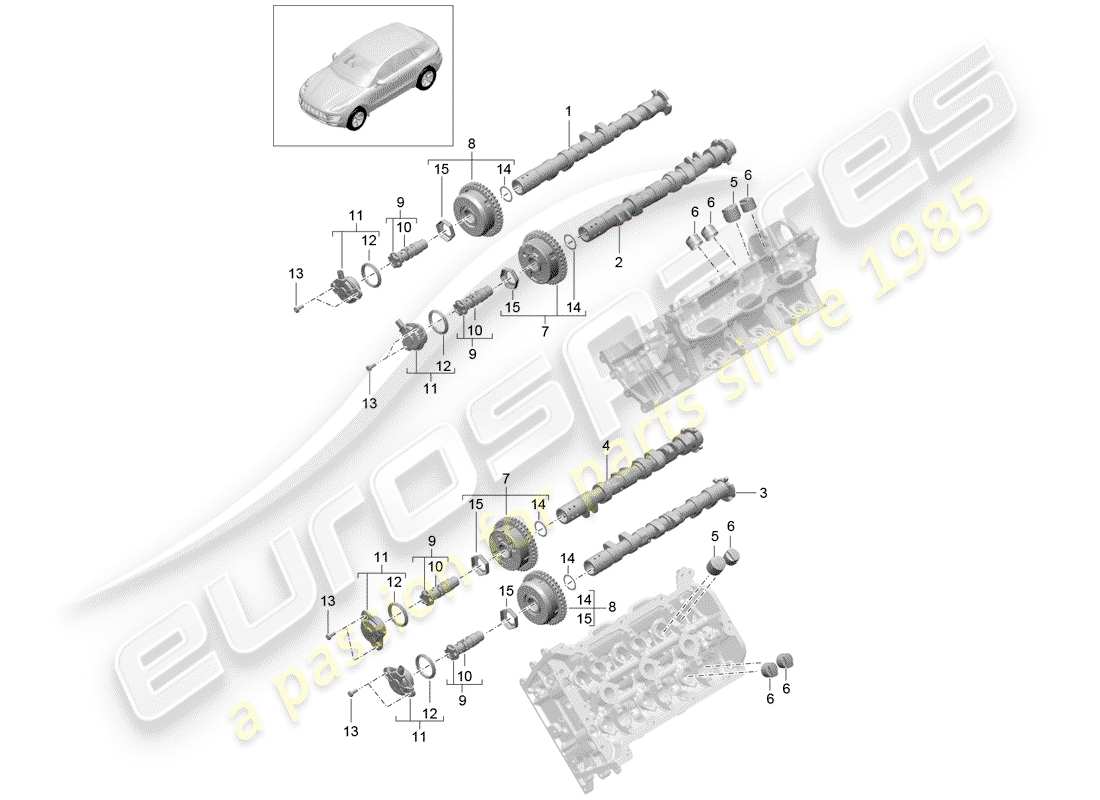 porsche 2018 (macan) diagramma delle parti dell'albero a camme
