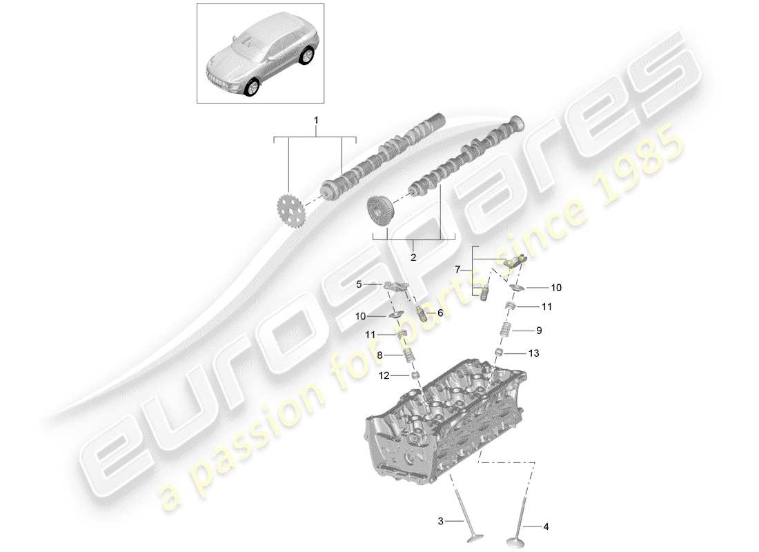 porsche 2016 (macan) albero a camme, valvole diagramma delle parti