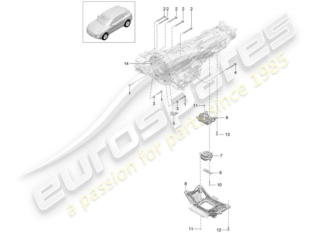 porsche 2016 (macan) parti di montaggio per motore e schema delle parti