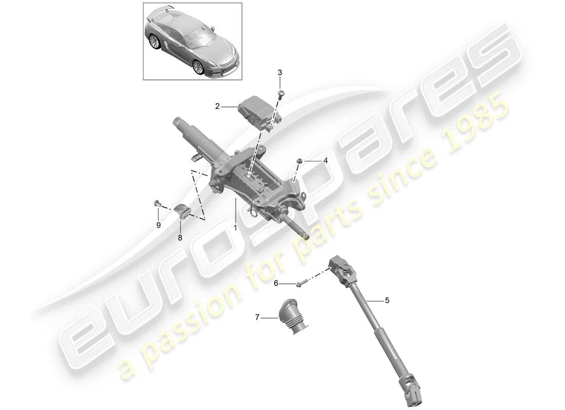 porsche 2016 (981 cayman gt4) diagramma delle parti del piantone dello sterzo