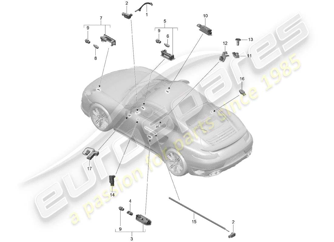 porsche 2016 (991-1 turbo) diagramma delle parti luce interna