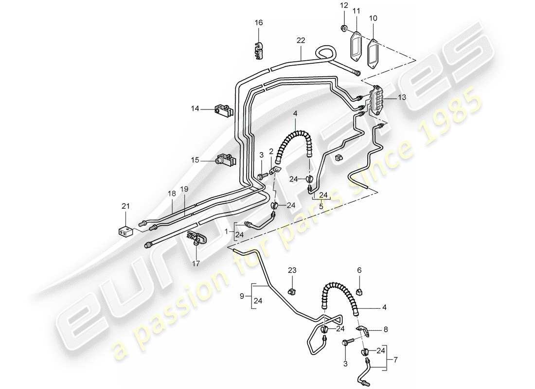 porsche 2008 (997-1 gt3) diagramma delle parti linea freno
