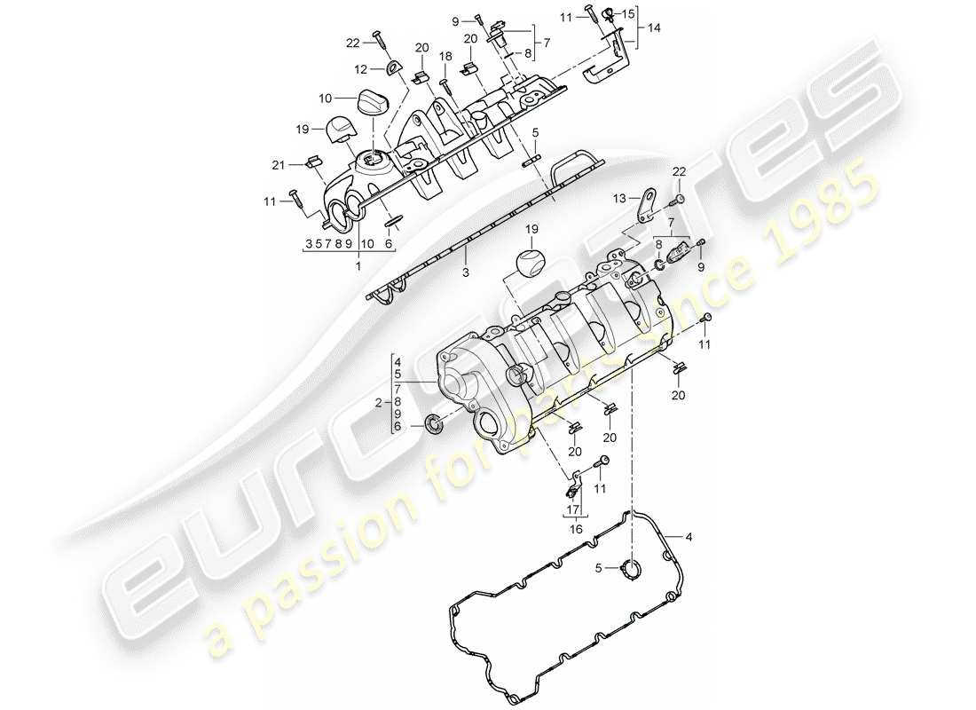 porsche 2010 (cayenne e1 9pa) coperchio valvola diagramma delle parti