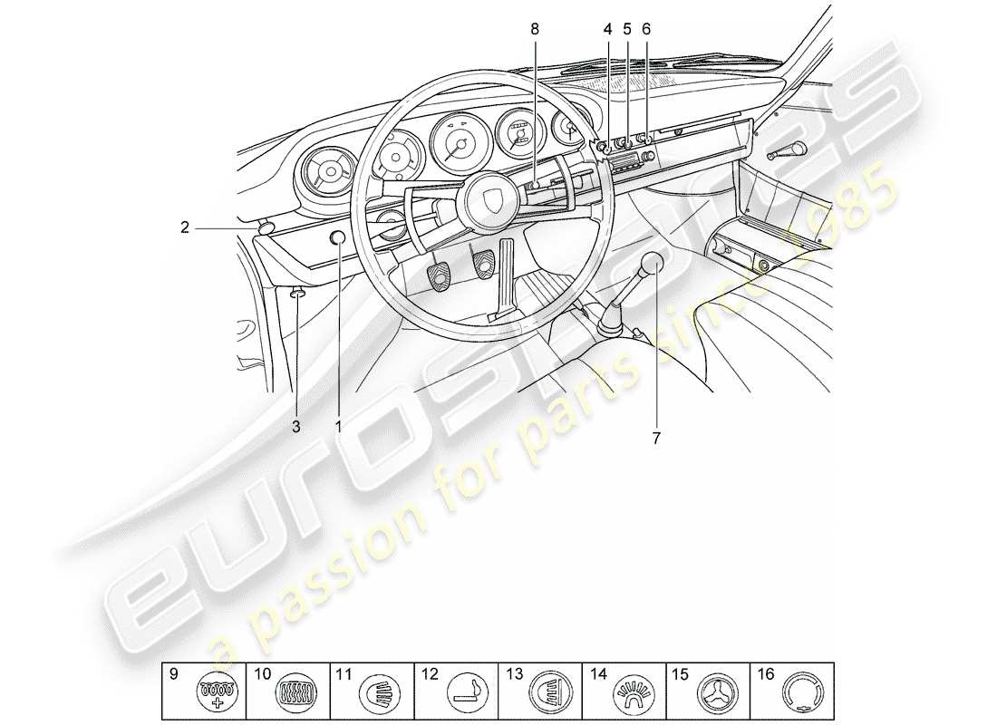 porsche 1966 (911/912) pulsante - interruttore diagramma delle parti