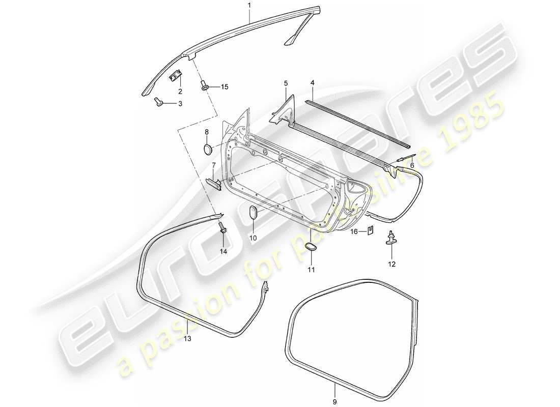 porsche 2012 (997-2) diagramma delle parti guarnizione porta