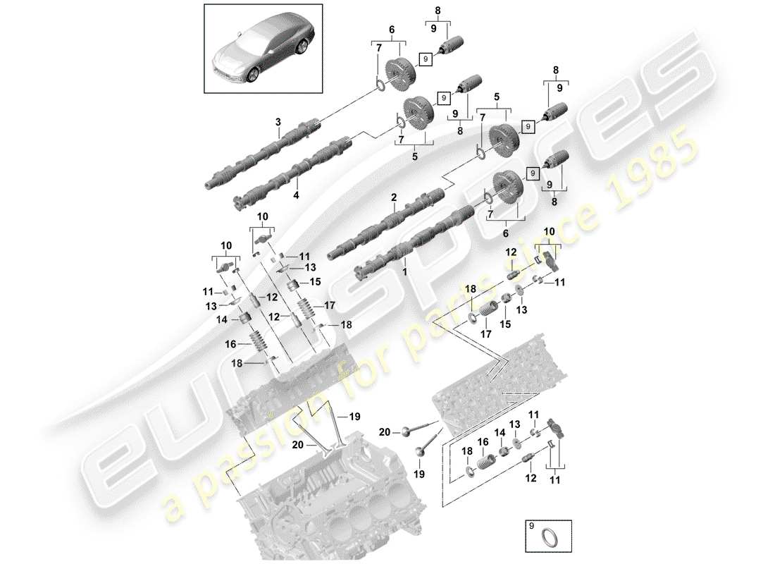 porsche 2017 (panamera 971-1) albero a camme, valvole diagramma delle parti