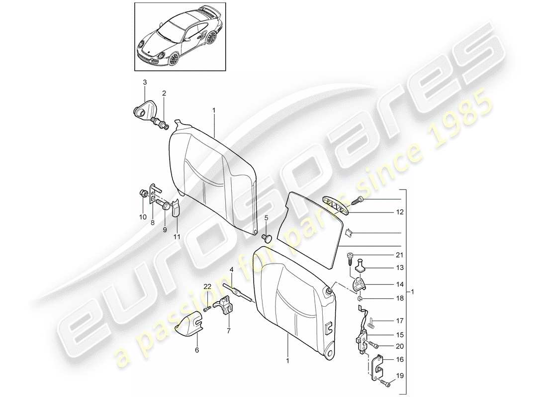 porsche 2013 (997-2 turbo / gt2 rs) schienale del sedile di emergenza schema delle parti