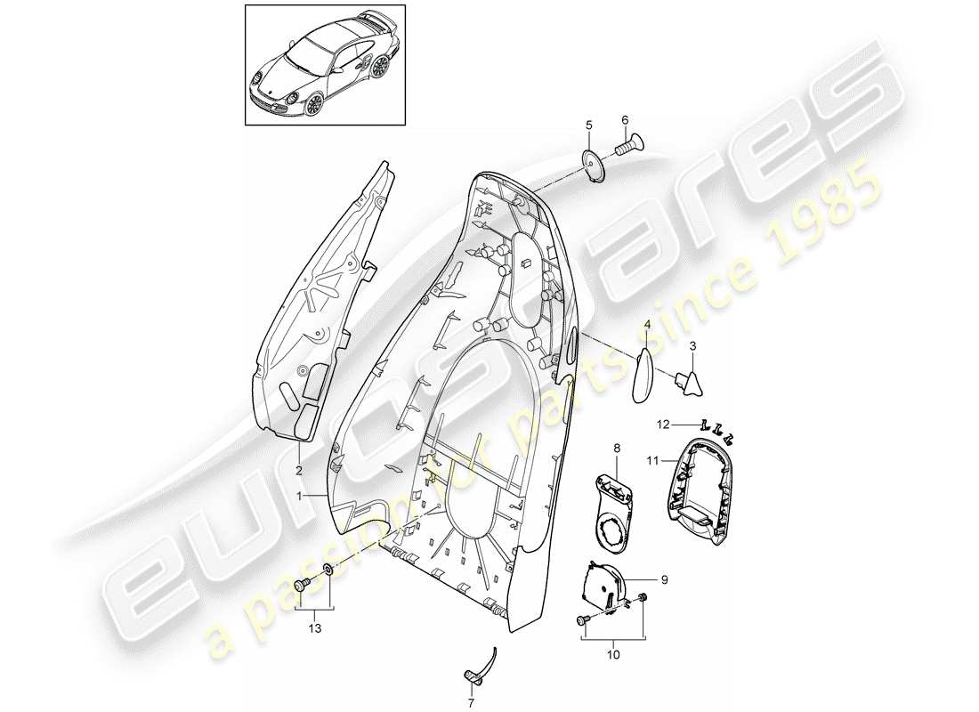 porsche 2013 (997-2 turbo / gt2 rs) guscio dello schienale diagramma delle parti
