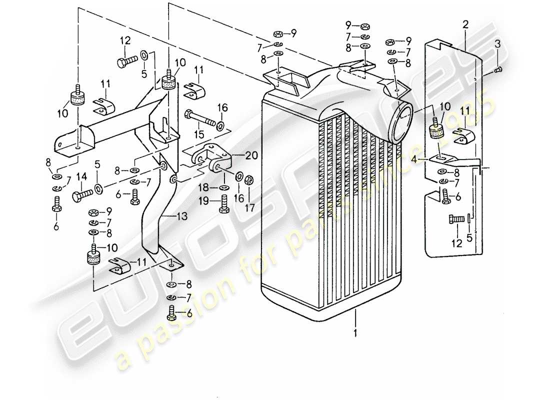 porsche 1987 (959) schema delle parti del raffreddatore dell'aria di carica