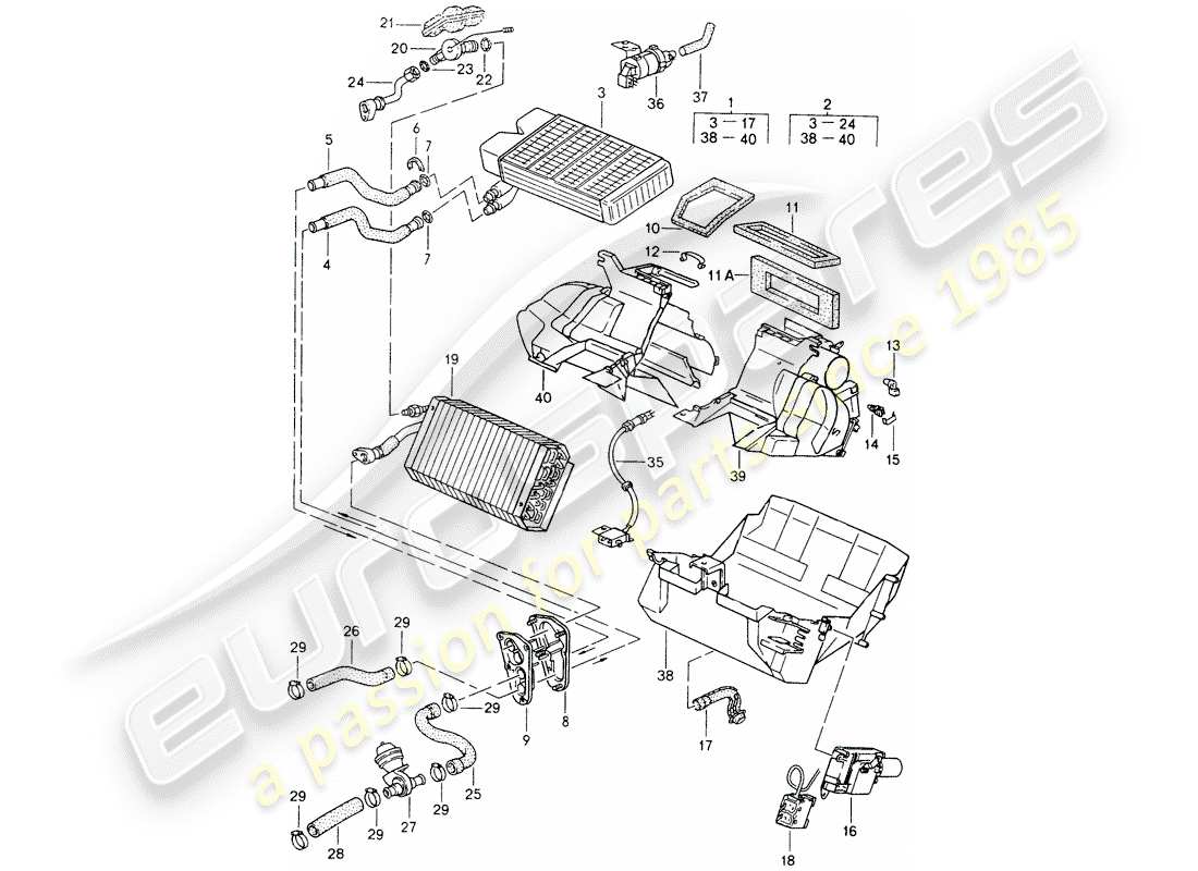 porsche 1992 (968) riscaldatore - condizionatore diagramma delle parti