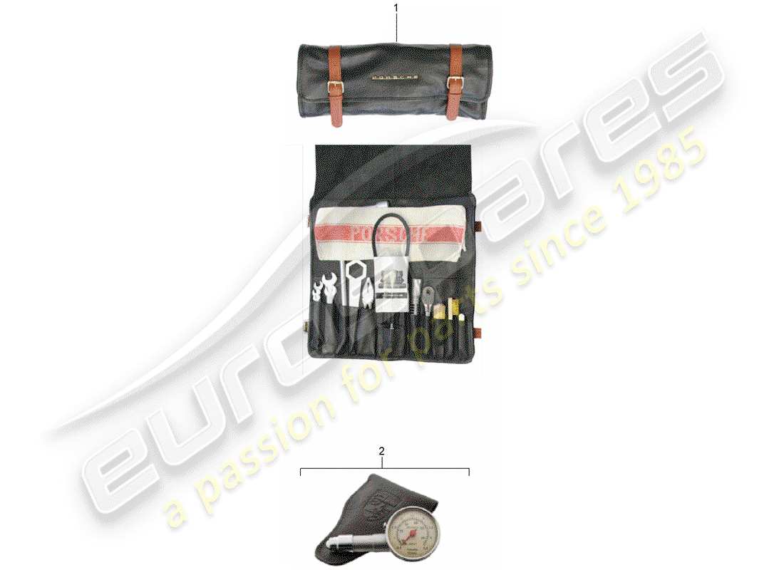 porsche 1990 (accessories) borsa kit attrezzi diagramma delle parti