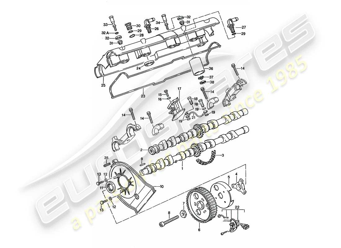 porsche 1994 (928) albero a camme - set di riparazione per manutenzione - vedi illustrazione: diagramma delle parti