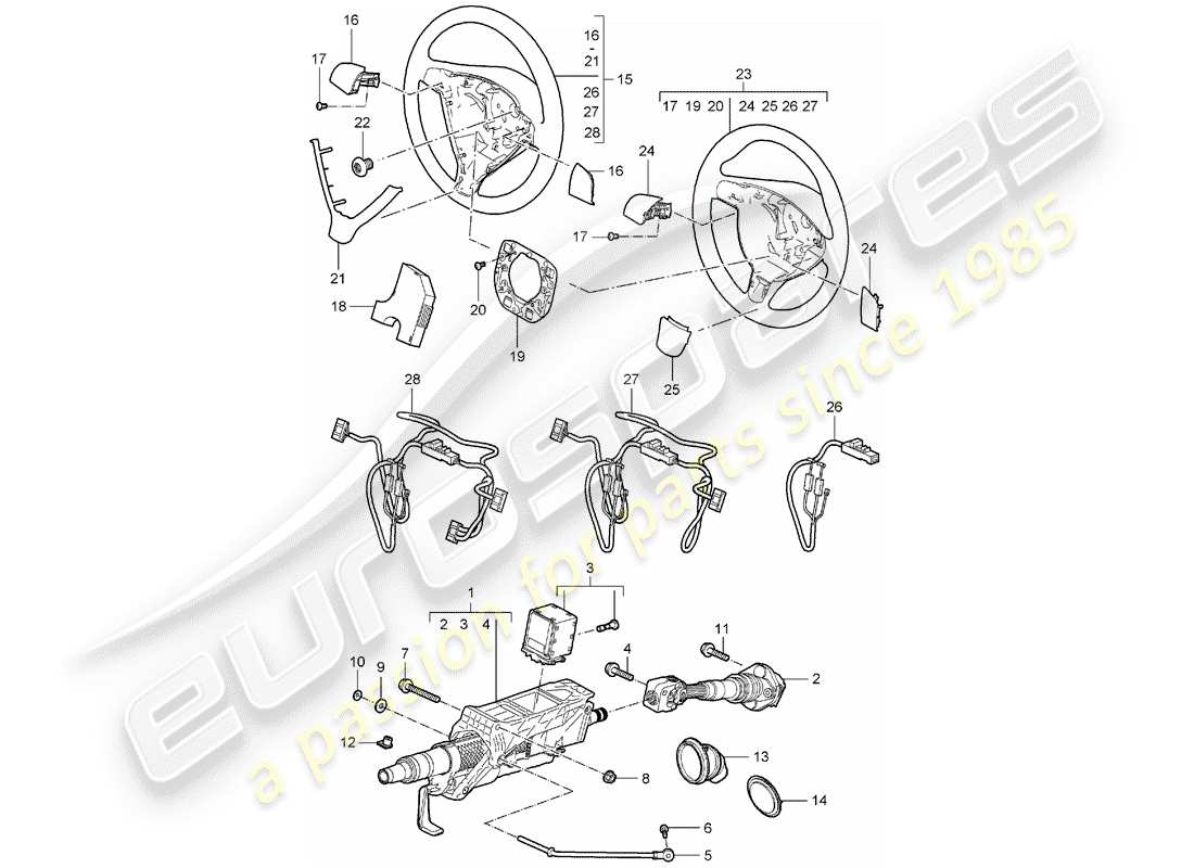 porsche 2005 (987 boxster) tubo protettivo sterzo diagramma delle parti
