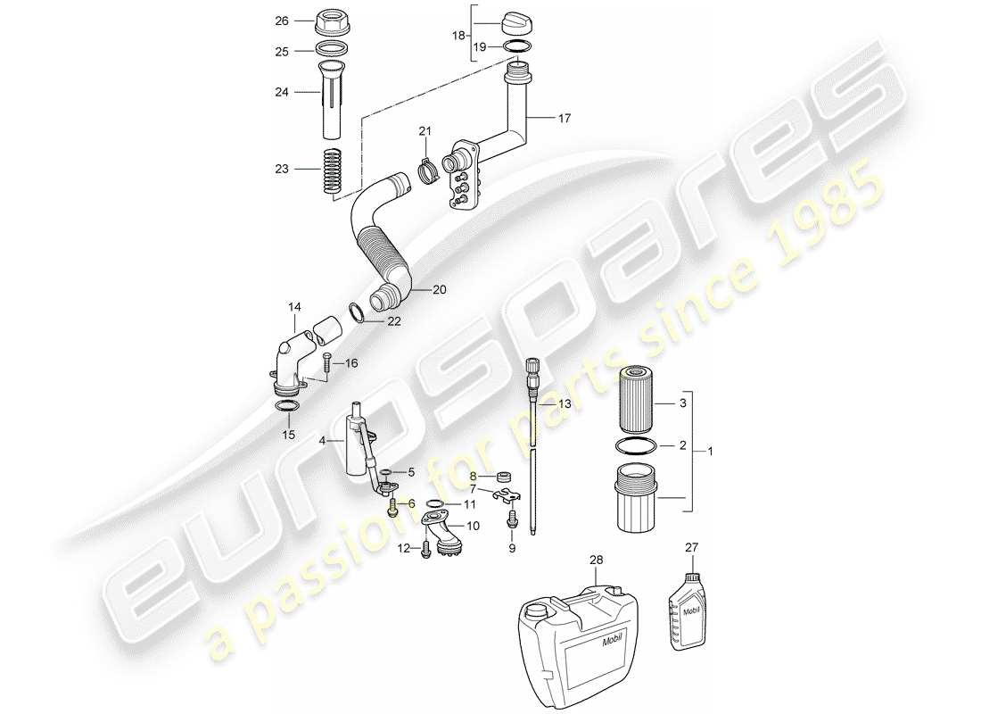 porsche 2007 (987 boxster) lubrificazione del motore diagramma delle parti