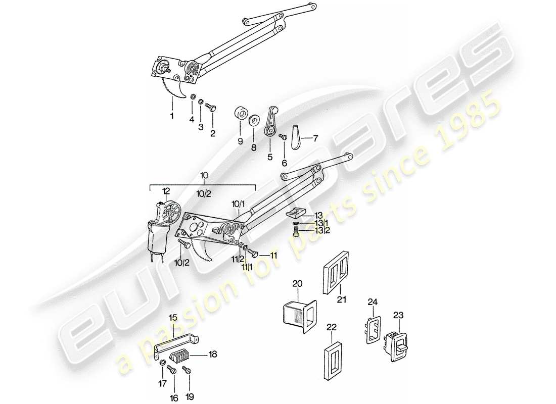 porsche 1977 (911) regolatore della finestra diagramma delle parti