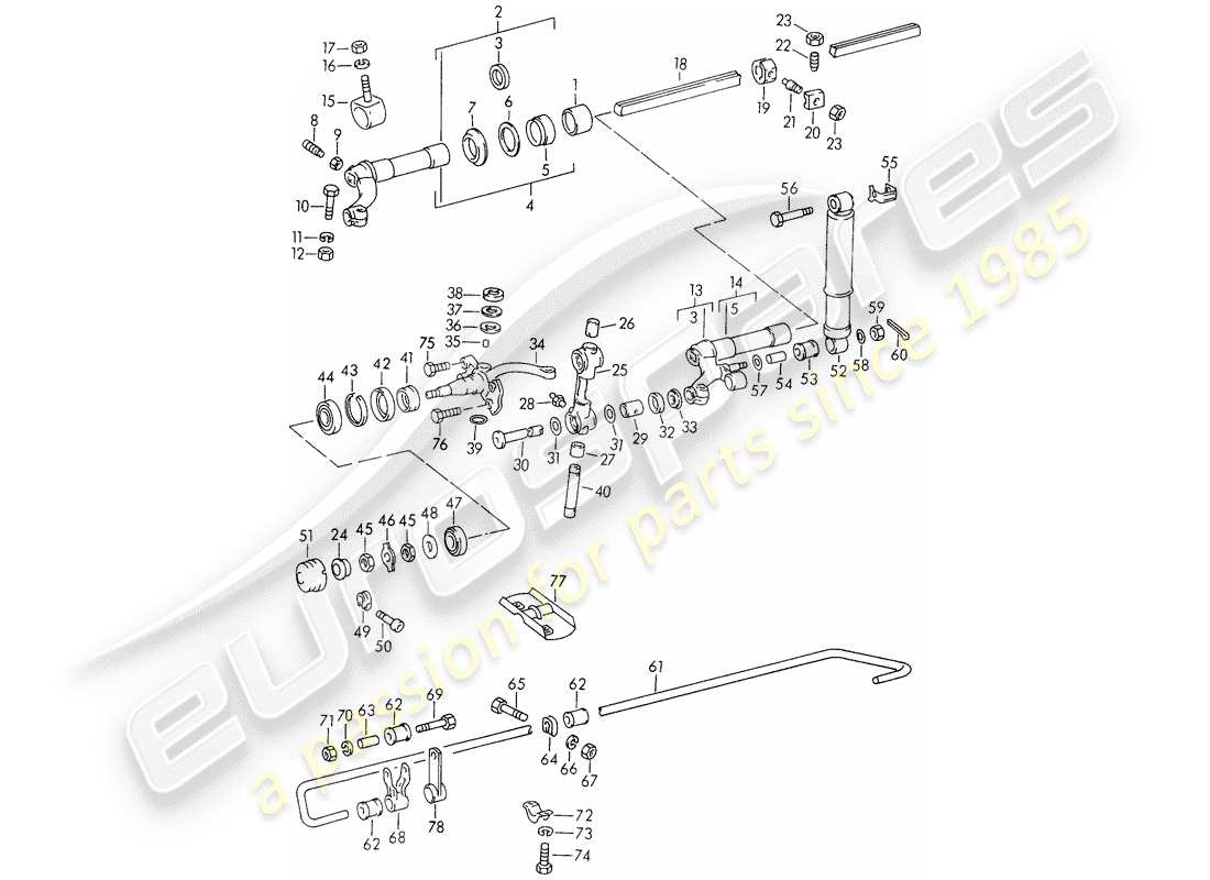 porsche 1954 (356/356a) assale anteriore - lubrificanti diagramma delle parti
