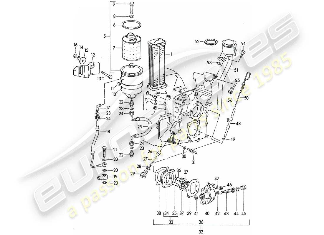 porsche 1954 (356/356a) lubrificazione del motore - m >> 67 000 - m >> 81 200 schema delle parti