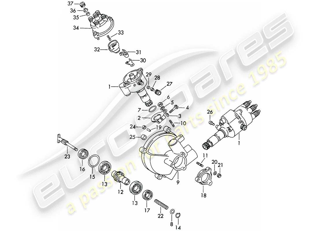 porsche 1961 (356b/356c) distributore - meccanismo di guida diagramma delle parti