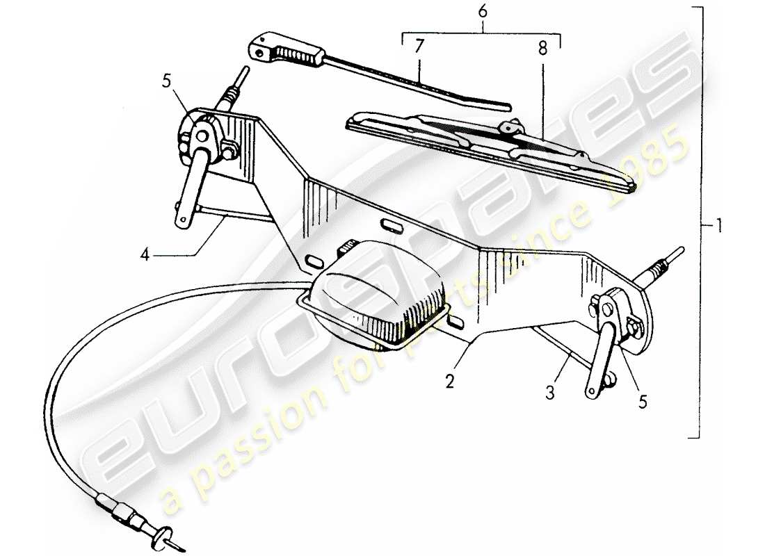 porsche 1952 (356/356a) sistema tergicristallo diagramma delle parti