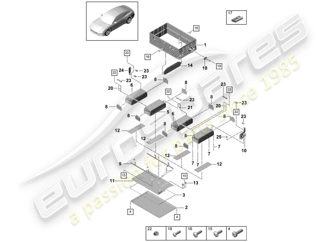 porsche panamera 971 (2019) diagramma delle parti batteria ad alta tensione