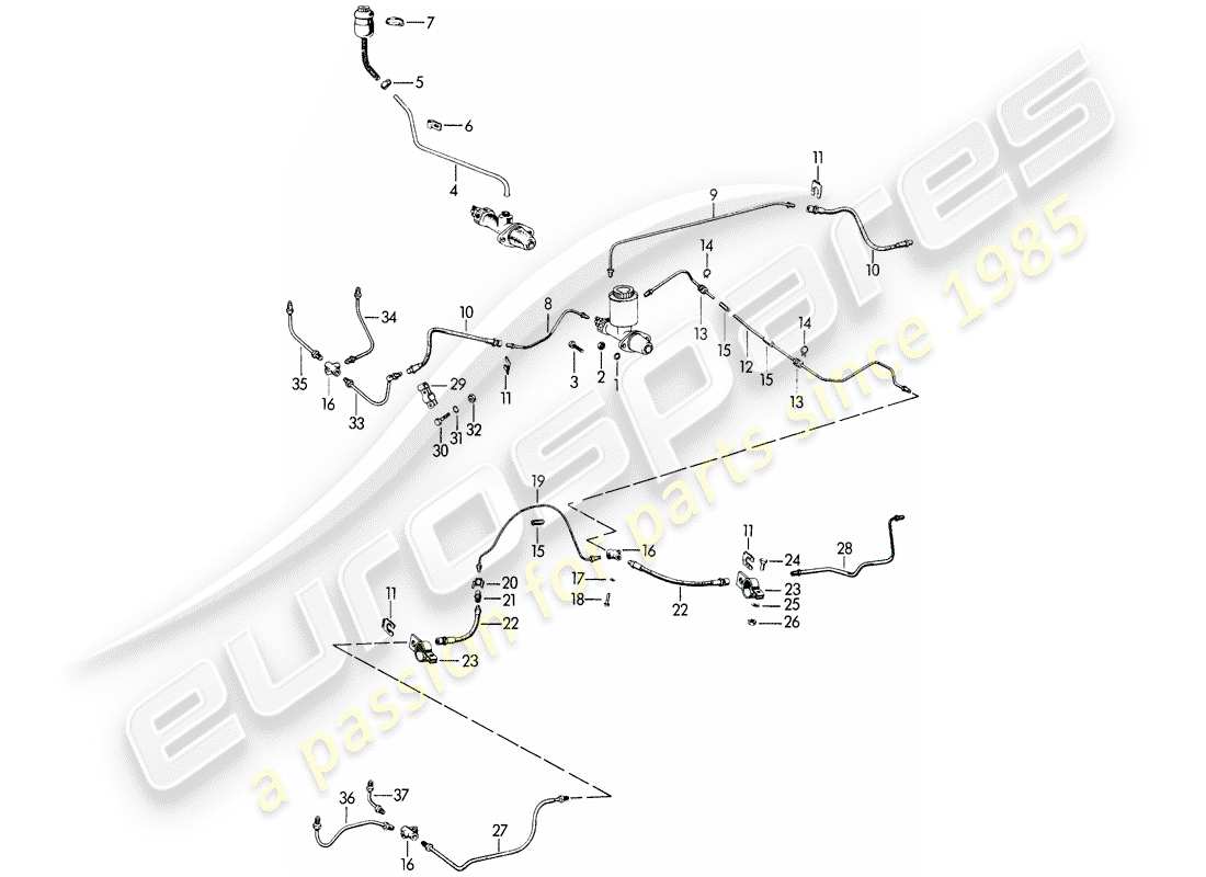 porsche 1963 (356b/356c) diagramma delle parti delle linee dei freni