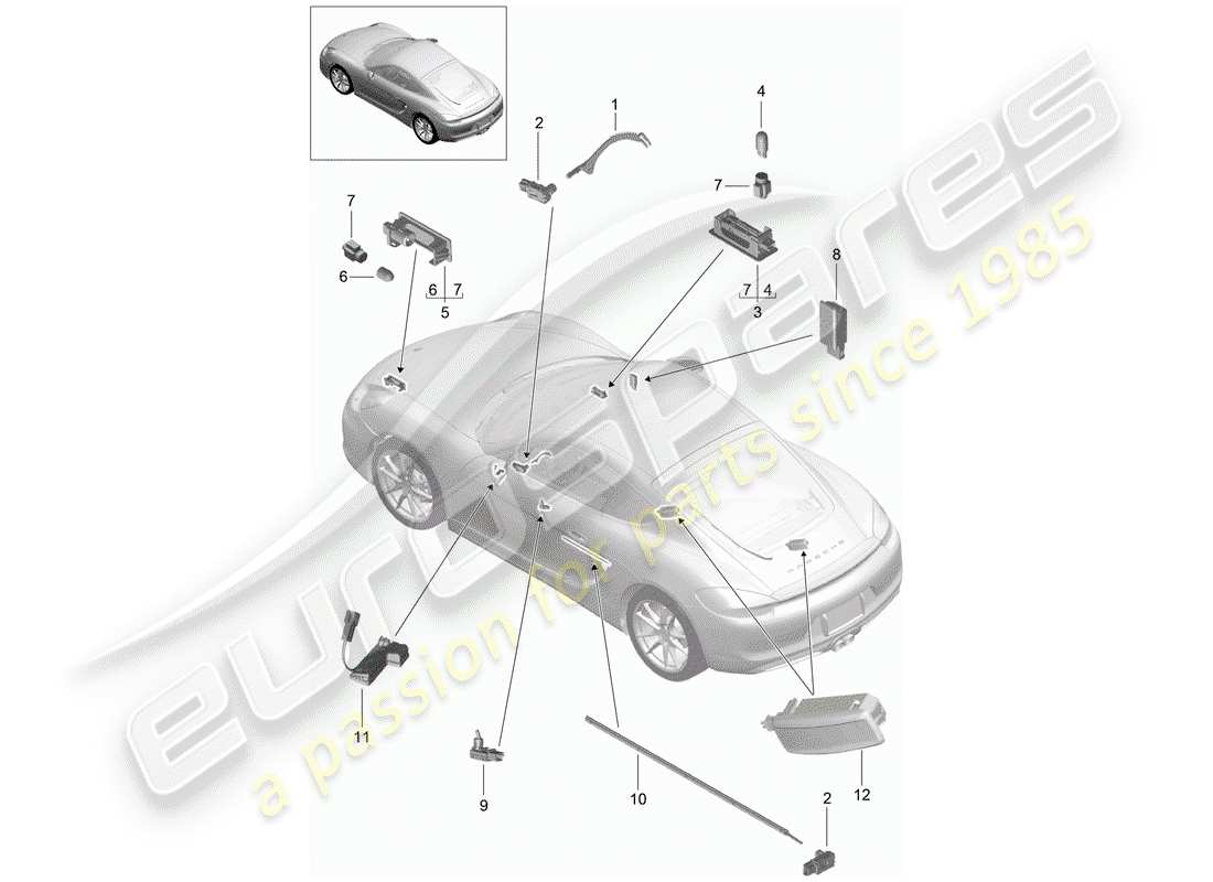 porsche 2014 (981 cayman) luci interne diagramma delle parti