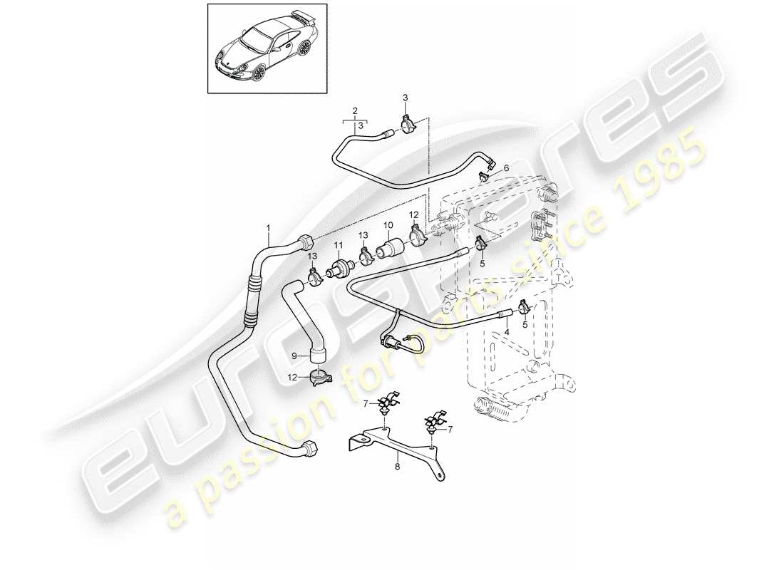 porsche 2008 (997-1 gt3) linee diagramma delle parti