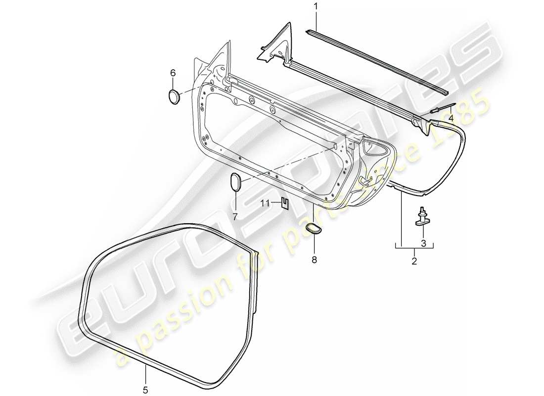 porsche 2008 (997-1 gt3) diagramma delle parti guarnizione porta
