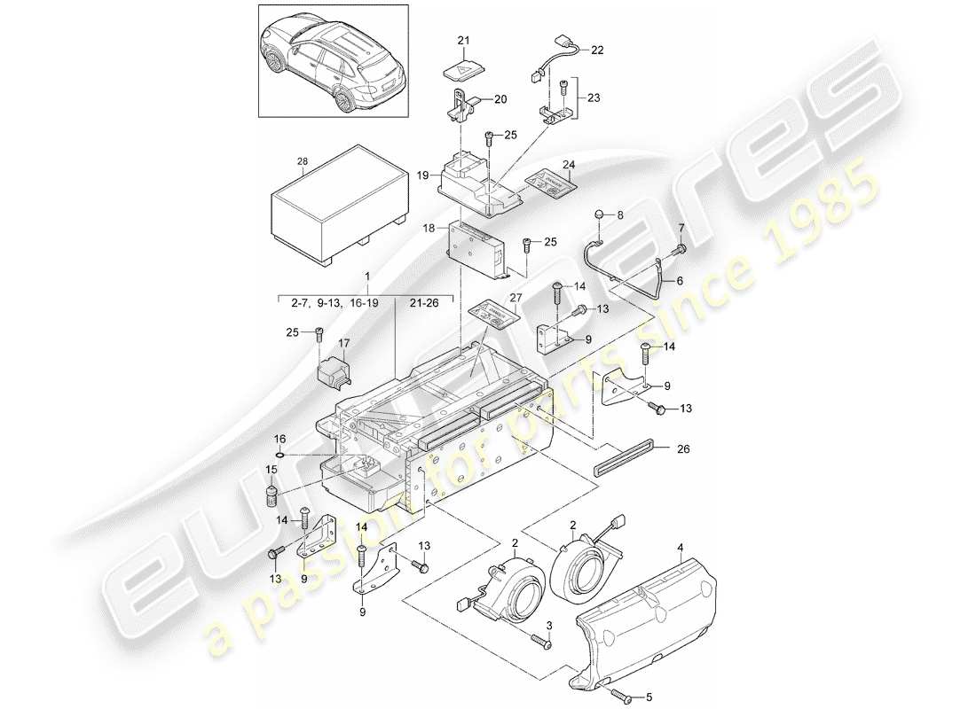 porsche 2014 (cayenne e2 92a) diagramma delle parti ibride